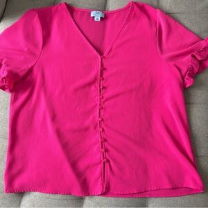 Pink Cece V-Neck Button-Down Ruffle Top